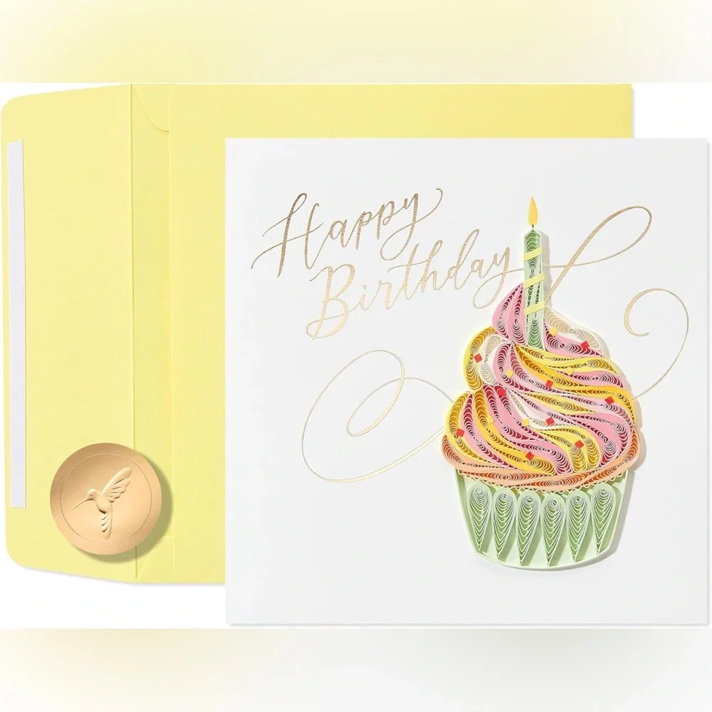 🆕Papyrus Quilled Paper Cupcake Birthday Greeting Card